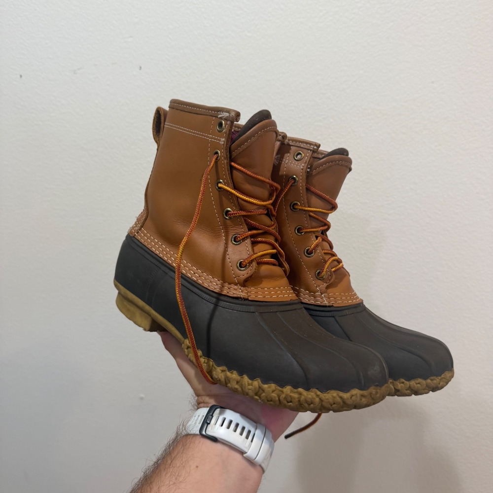 LL Bean Gore-Tex Thinsulate Bean Boots 8 Inch Brown Tan Duck Boots Made in USA